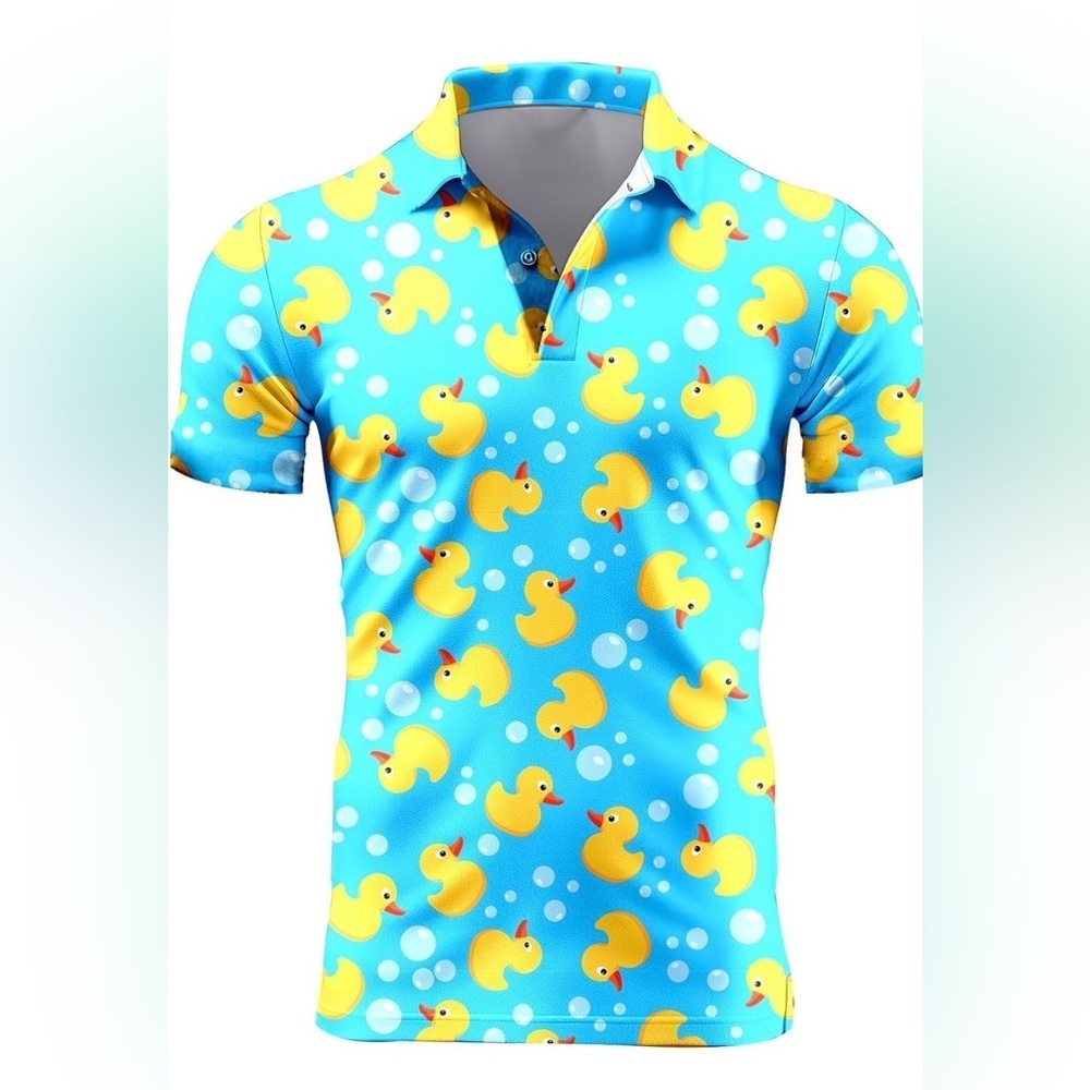 NWOT Men’s Blue Duck Print Polo Shirt Size Medium